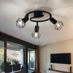 Deckenleuchte 3 Flammig Spotrondell K&auml;fig Design Deckenlampe Strahler schwarz, Spots