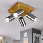 Decken Strahler Holz Lampe braun Wohn Ess Zimmer Beleuchtung Design Spot Leuchte