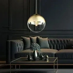 Design Pendel Decken Lampe Glas Kugel Wohn Ess Zimmer H&auml;nge Leuchte Gold Globo 15856