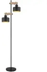 Stehlampe h&ouml;henverstellbar Wohnzimmerlampe Holzoptik Stehleuchte schwarz gold,