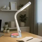 Tischleuchte Schreibtischlampe LED USB silber dimmbar CCT RGB beweglich, 1x LED 8W