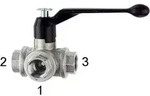 Riegler 3-Wege-Kugelhahn, T-Bohrung, Messing vernickelt, Rp 1 1/4, DN 32