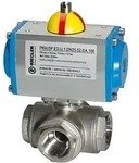Riegler Edelstahl-Kugelhahn, pneumat. Stellantrieb doppeltwirk., T-Bohrung T2, Rp11/4