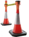Leitkegelaufsatz orange, Gurt gelb/schwarz diagonal gestreift, 9 m