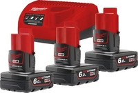 Milwaukee 3 Akkus + Ladeger&auml;t M12 NRG-603, im Karton