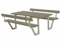 Plus Picknicktisch Wega Stahl-Holz 177 x 185 x 76 cm graubraun mit 2 Rückenlehnen