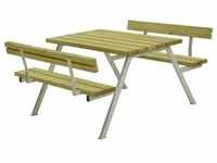 Plus Picknicktisch Alpha Stahl-Holz 118 x 185 x 76 cm natur mit 2 Rückenlehnen