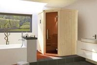 Weka Element-Ecksauna Kiruna 1 mit Glast&uuml;r und Kompakt BioS Saunaofen