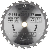 Wolfcraft Kreiss&auml;geblatt &Oslash; 165 mm Bohrung &Oslash; 20 mm 24 Z&auml;hne