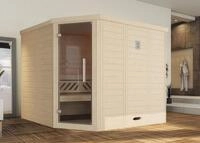 Weka Massivholz-Eck-Sauna Kemi Eck 2 mit Glast&uuml;r und Wohlf&uuml;hl-Paket