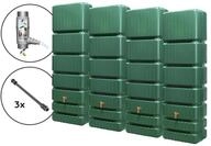 4rain Regentonne-Set Slim inkl. Zubeh&ouml;r Wandtank 1400 L dunkelgr&uuml;n 4 St&uuml;ck
