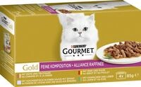 Gourmet Gold Katzennassfutter Adult 4 x 85 g Rind Ente Kaninchen und Hochseefisch