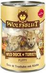 Wolfsblut Wild Duck & Turkey Hundenassfutter Junior getreidefrei 395 g Ente &