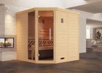 Weka Massivholz-Eck-Sauna Kemi Eck 1 mit Glast&uuml;r/Fenster