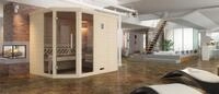 Weka Massivholz-Eck-Sauna Kemi Eck 3 mit Glast&uuml;r 2 Fenster und Wohlf&uuml;hl-Paket