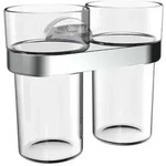 Emco round C Doppel-Glashalter 432500100 chrom, Wandmodell, Kunststoffbecher