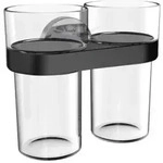 Emco round C Doppel-Glashalter 432513300 schwarz, Wandmodell, Kunststoffbecher