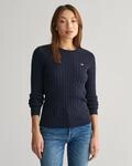 Strickpullover GANT "STRETCH COTTON CABLE C-NECK", Damen, Gr. XS, blau (evening
