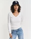 Strickpullover GANT "STRETCH COTTON CABLE V-NECK", Damen, Gr. XXL, grau...