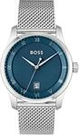 Quarzuhr BOSS "PRINCIPLE", silber (silberfarben, blau), Armbanduhren, Herren,