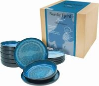 Teller-Set CREATABLE "Nordic Fjord", blau, 12 Stk., Steinzeug, Geschirr-Sets,