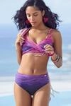 Triangel-Bikini LASCANA, Damen, Gr. 42, Cup C, blau (marine, pink), Polyamid,