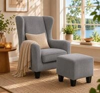 Ohrensessel OTTO HOME "CHILLY, Cord-Bezug, Sessel mit Hocker", grau, B:84cm H:101cm