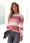 Streifenpullover LASCANA, Damen, Gr. 32/34, bunt (hellrosa, bordeaux, lachs), Strick,