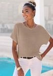 Kurzarmpullover LASCANA "in lockerem Ajourstrick mit Metallic-Effekt", Damen, Gr.