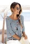 Carmenbluse LASCANA, Damen, Gr. 34, blau (marine, wei&szlig;, gestreift), Web,