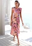 Midikleid LASCANA "mit R&uuml;schen&auml;rmeln und Blumendruck", Damen, Gr. 40, N-Gr, pink