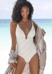 Badeanzug S.OLIVER "Naila", Damen, Gr. 38, Cup A/B, beige (creme), Microfaser,