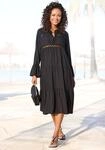 Midikleid LASCANA, Damen, Gr. 32/34, N-Gr, schwarz, Web, Obermaterial: 100% Viskose,