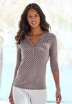 Blusenshirt LASCANA "mit Knopfleiste", Damen, Gr. 32/34, grau (taupe), Single Jersey,