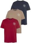 T-Shirt H.I.S, Herren, Gr. L (52/54), bunt (rot, navy, bei), Single Jersey,
