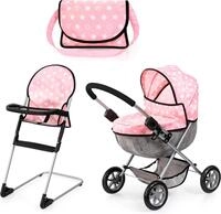 Bayer "Cosy Set, rosa" mit Puppenhochstuhl und Wickeltasche