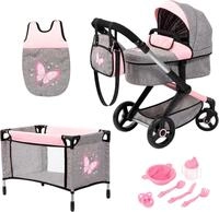 Kombi-Puppenwagen BAYER "Xeo Mega, grau/rosa", grau (grau, rosa), Puppenwagen,
