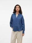 Langarmbluse VERO MODA "VMMELANEY QUEENY LS SHIRT WVN NOOS", Damen, Gr. S, blau