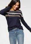 Strickpullover LAURA SCOTT, Damen, Gr. 34, blau (marine, beige, gestreift),