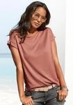 Kurzarmshirt LASCANA "mit Knopfdetail am &Auml;rmelabschluss", Damen, Gr. 40/42, rosa