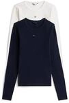 Langarmshirt TOMMY JEANS "TJW 2PACK SLIM ESSENTIAL RIB LS", Damen, Gr. XS (34), blau