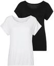 Kurzarmshirt VIVANCE "mit Gummizug im Bund", Damen, Gr. 32/34, schwarz-wei&szlig; (wei&szlig;,