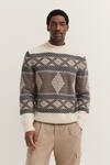 Norwegerpullover BUGATTI "Regular Fit", Herren, Gr. L, 70, beige, Rippstrick, 80%