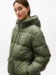 Steppjacke TOMMY JEANS "TJW HOODED MIDI PUFFER JACKET", Damen, Gr. XS (34), gr&uuml;n