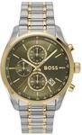 Chronograph BOSS "GRAND PRIX 44", gold (silberfarben, gr&uuml;n, gr&uuml;n), Armbanduhren,