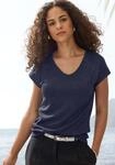 Kurzarmshirt LASCANA "mit silberfarbenem Glitzereffekt", Damen, Gr. 36/38, blau