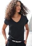 Kurzarmshirt LASCANA "mit silberfarbenem Glitzereffekt", Damen, Gr. 36/38, schwarz,