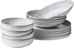 Tafelservice GIPFELST&Uuml;CK "Tiefer See", grau (grau, wei&szlig;), 12, Geschirr-Sets,