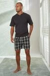 Pyjama H.I.S, Herren, Gr. 60/62, grau (grau, gr&uuml;n), Jersey, Obermaterial: 100%