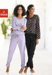 Pyjama, Damen, Gr. 32/34, lila (flieder, schwarz), Single Jersey, Obermaterial:...